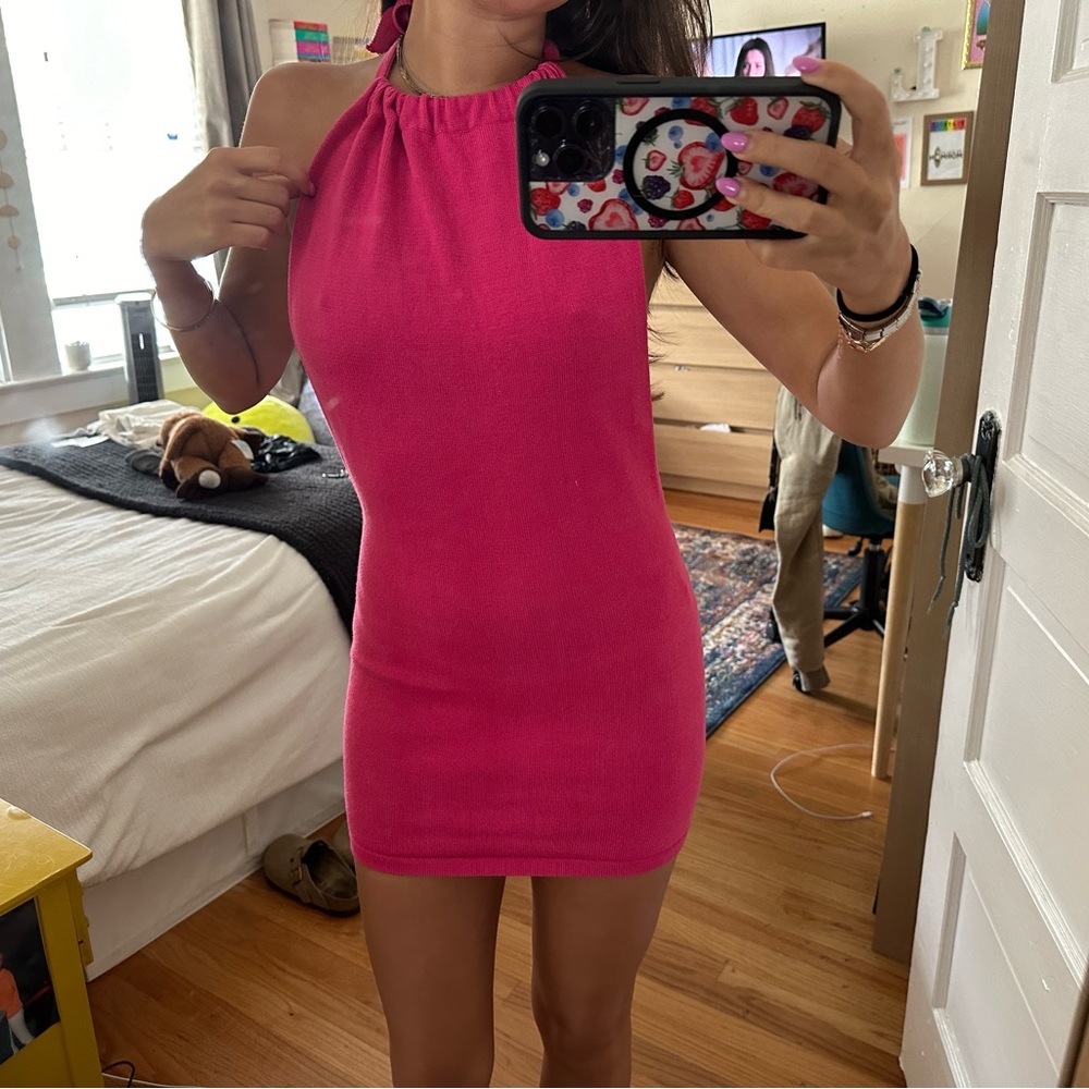 Pink knit dress w/ open back